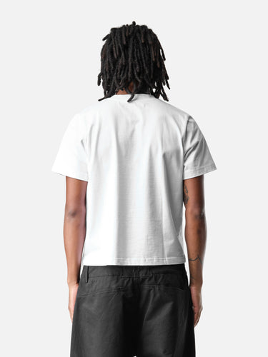 White Cropped T-Shirt, back half-body on model