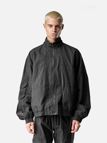 Black Oversized Parachute Jacket, front half-body on model