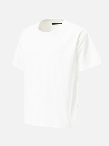 White Oversized T-Shirt, 45-degree side view on a mannequin