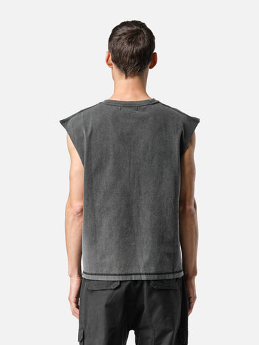 Washed Black Sleeveless T-Shirt, back half-body on model