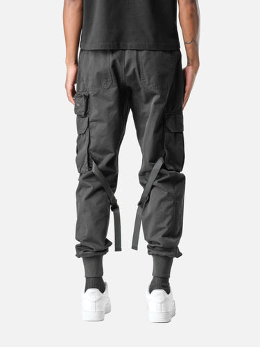 Washed Black T1 Jogger, back half-body on model