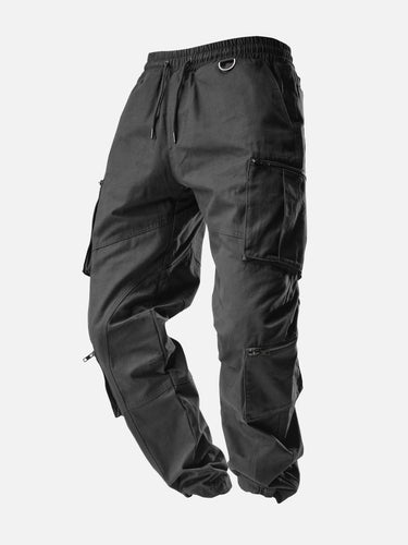 Black T33 Cargo Pants, 45-degree bent-leg side view