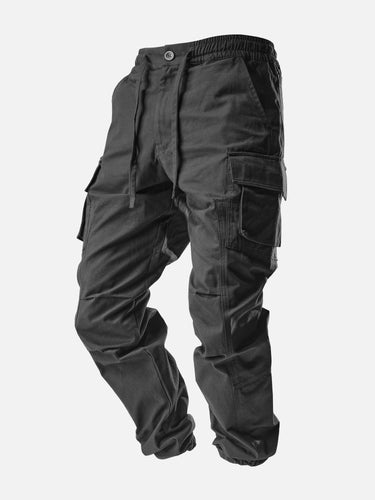 Black T36 Cargo Pants, 45-degree bent-leg side view