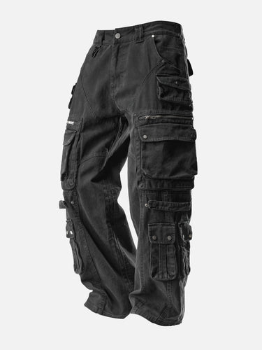 Washed Black W9 Cargo Pants, 45-degree bent-leg side view