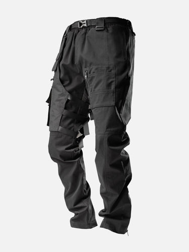 Black X5 Cargo Pants, 45-degree bent-leg side view