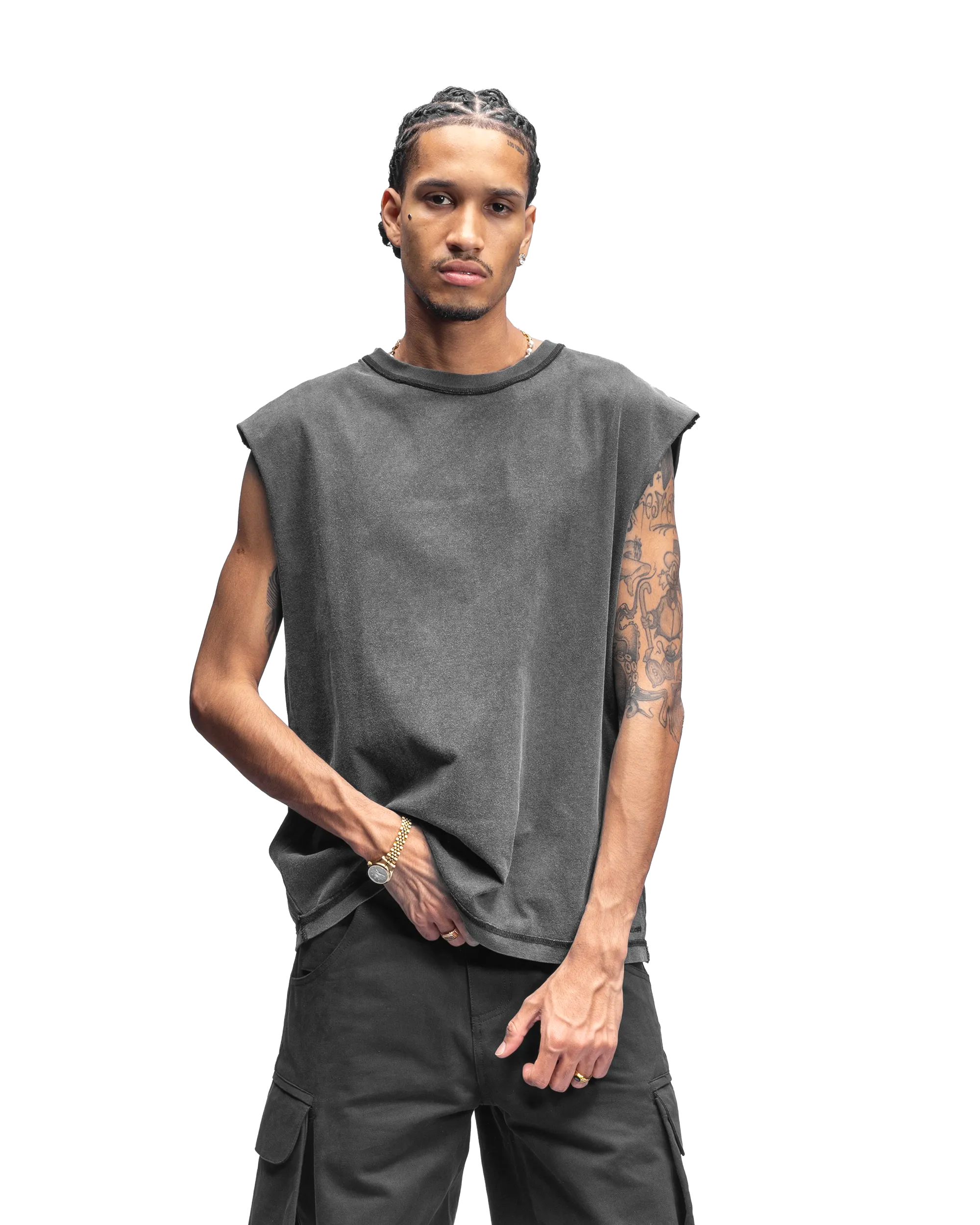Sleeveless T Shirt Grey Sleeveless T-shirt Washed Black M