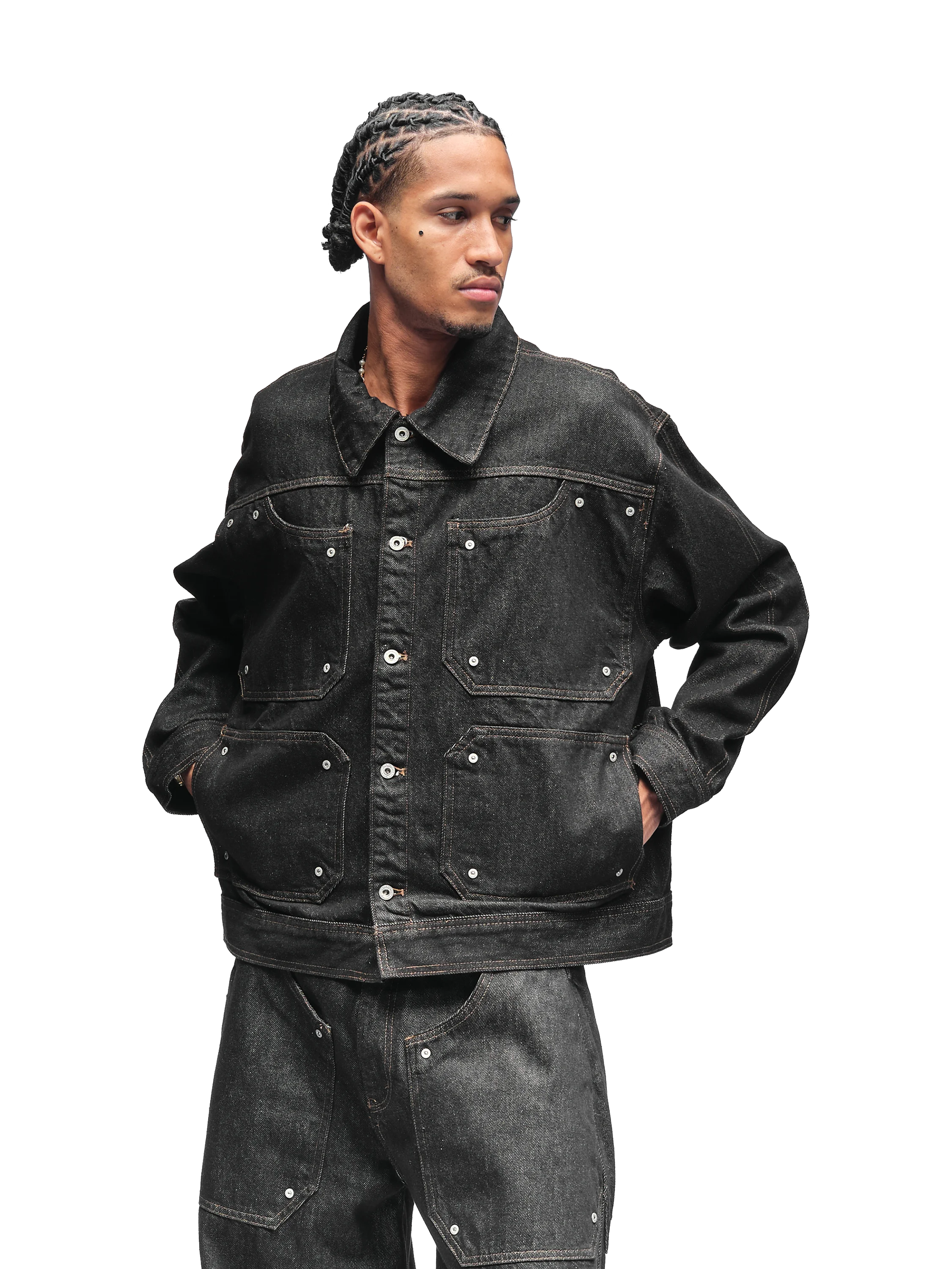 Rivet Denim Jacket Black – BLACKTAILOR