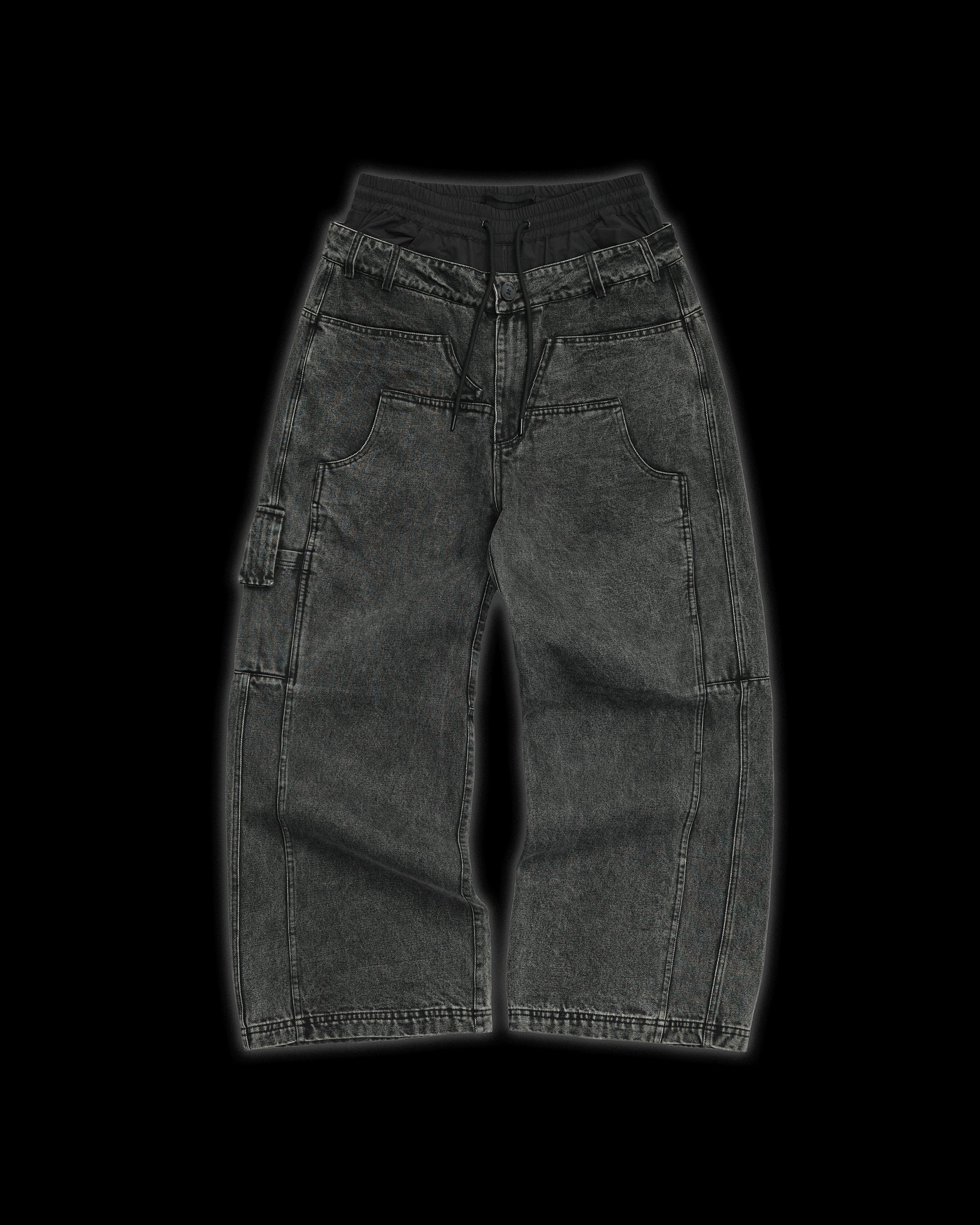 DOUBLE WAIST DENIM CARGO