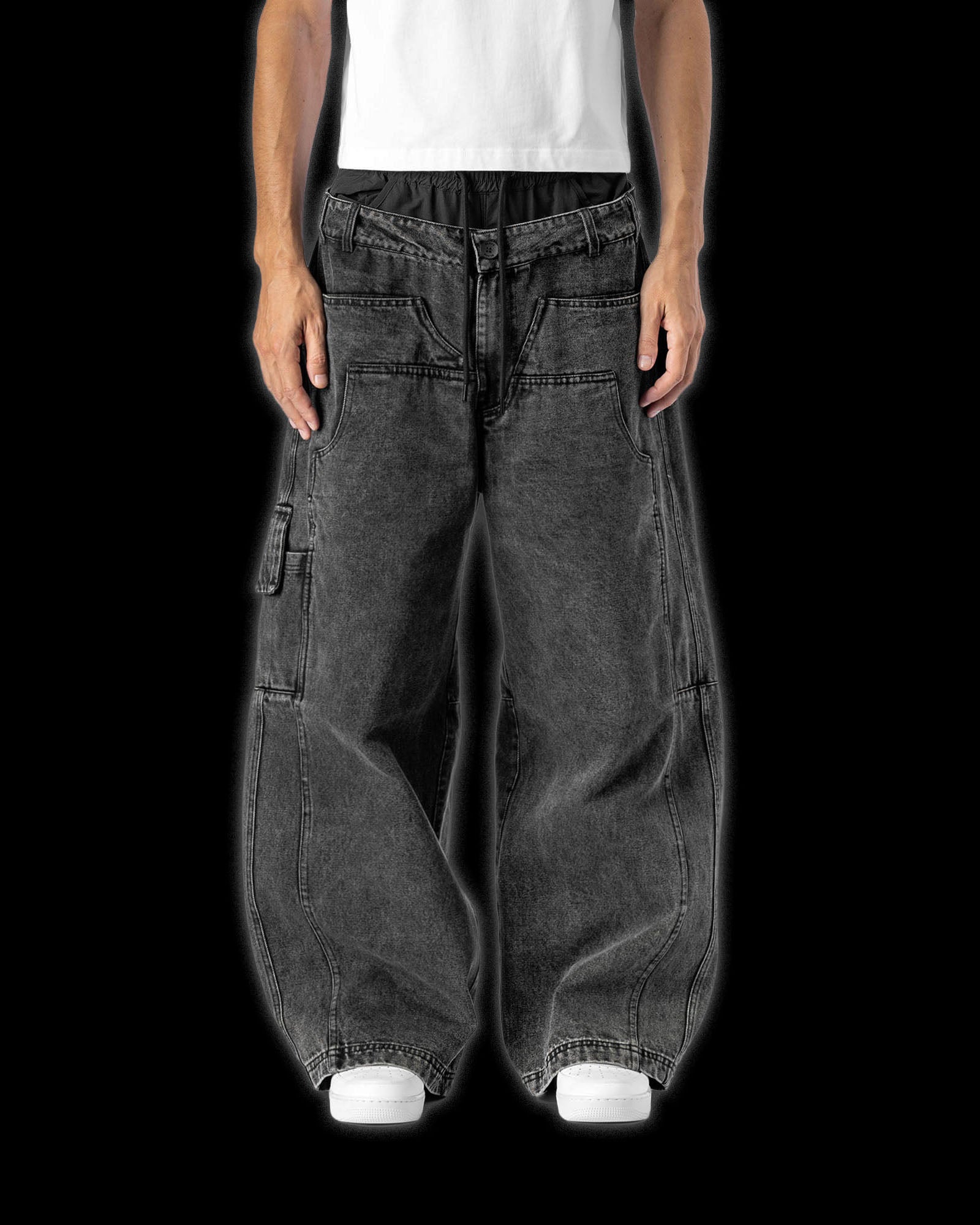 DOUBLE WAIST DENIM CARGO