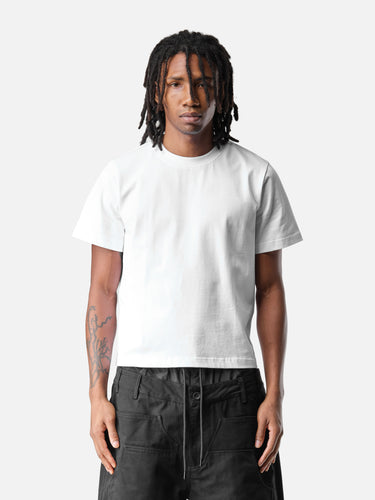 White Cropped T-Shirt, front half-body on model