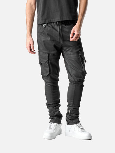 Black V4 Cargo Pants, casual half-body pose on model