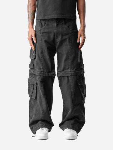 Black Y6 Cargo Pants, front half-body on model