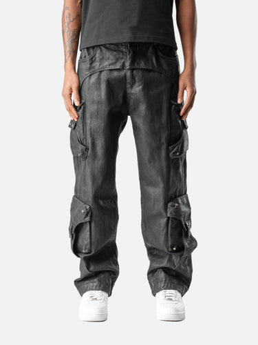 Waxed Black Z5 Cargo Pants, front half-body on model